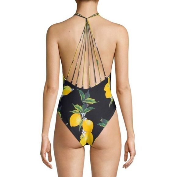 Mandalay Swimwear Navy One Piece Swimsuit Strappy Back V-Neck Sz XL  NEW - Picture 2 of 6